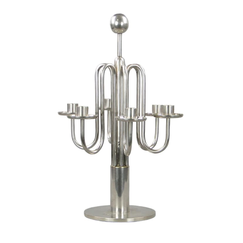 Kandelabr stołowy Art Deco, srebro, mosiądz, Sandrik, Słowacja, lata 20.