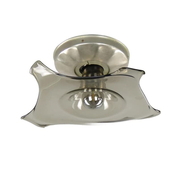 Kinkiet modernistyczny, szkło grafitowe, metal niklowany, Polam, Polska, lata 60. - WYMIARY