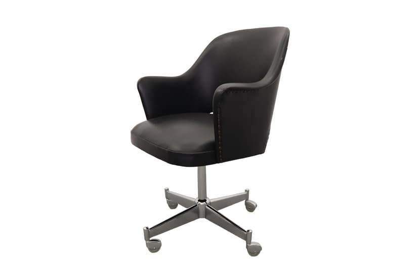 Fotel obrotowy, winyl czarny, metal, Polska, lata 60.