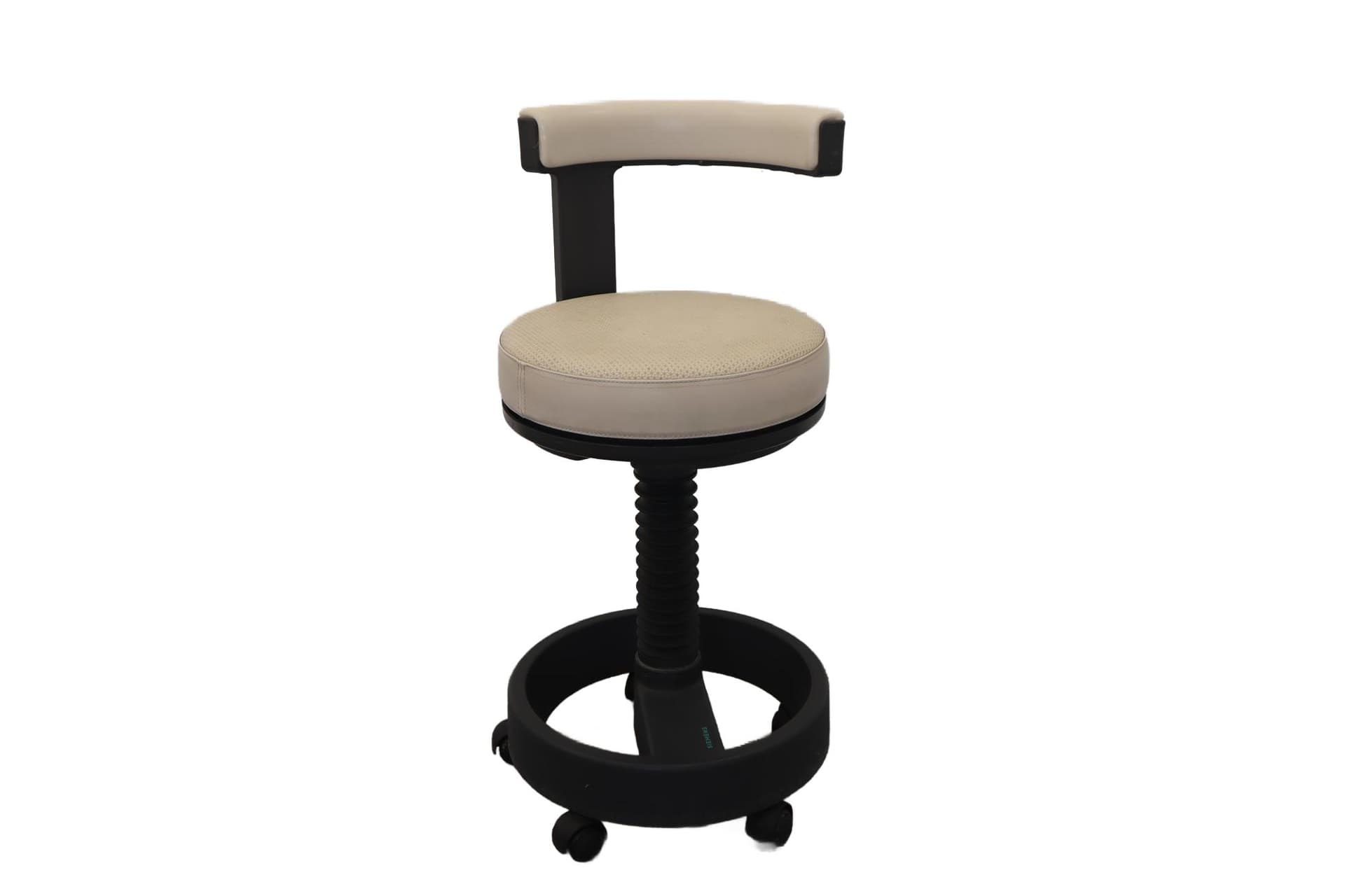 Hoker industrialny, beżowa sztuczna skóra, metal czarny, Siemens, lata 70.