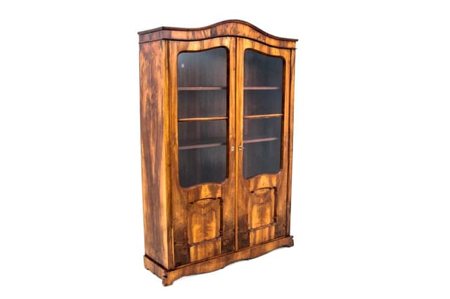 Witryna-biblioteka Biedermeier, drewno brąz, Europa Północna, XIX wiek - WYMIARY