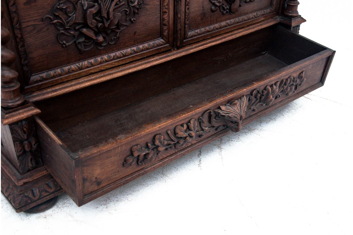 Biblioteka neorenesansowa, dąb brązowy ciemny, Polska, XIX wiek - 78011