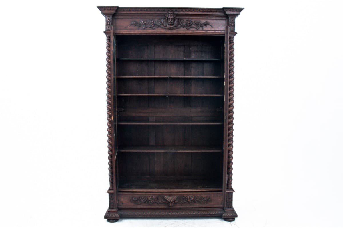 Biblioteka neorenesansowa, dąb brązowy ciemny, Polska, XIX wiek - 78004