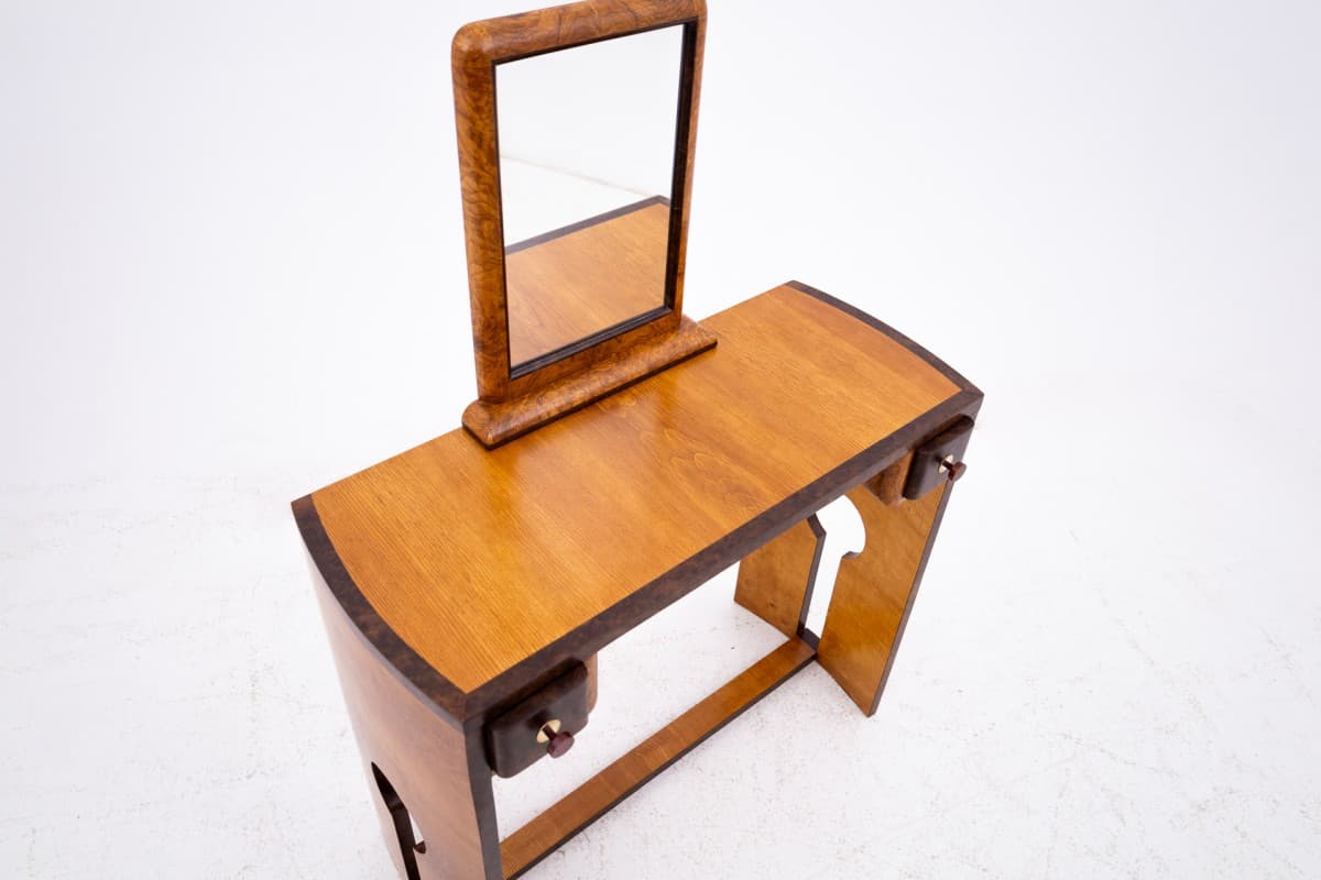 Vanity Set Art Deco, brown, walnut, Poland, 1940s - 77977