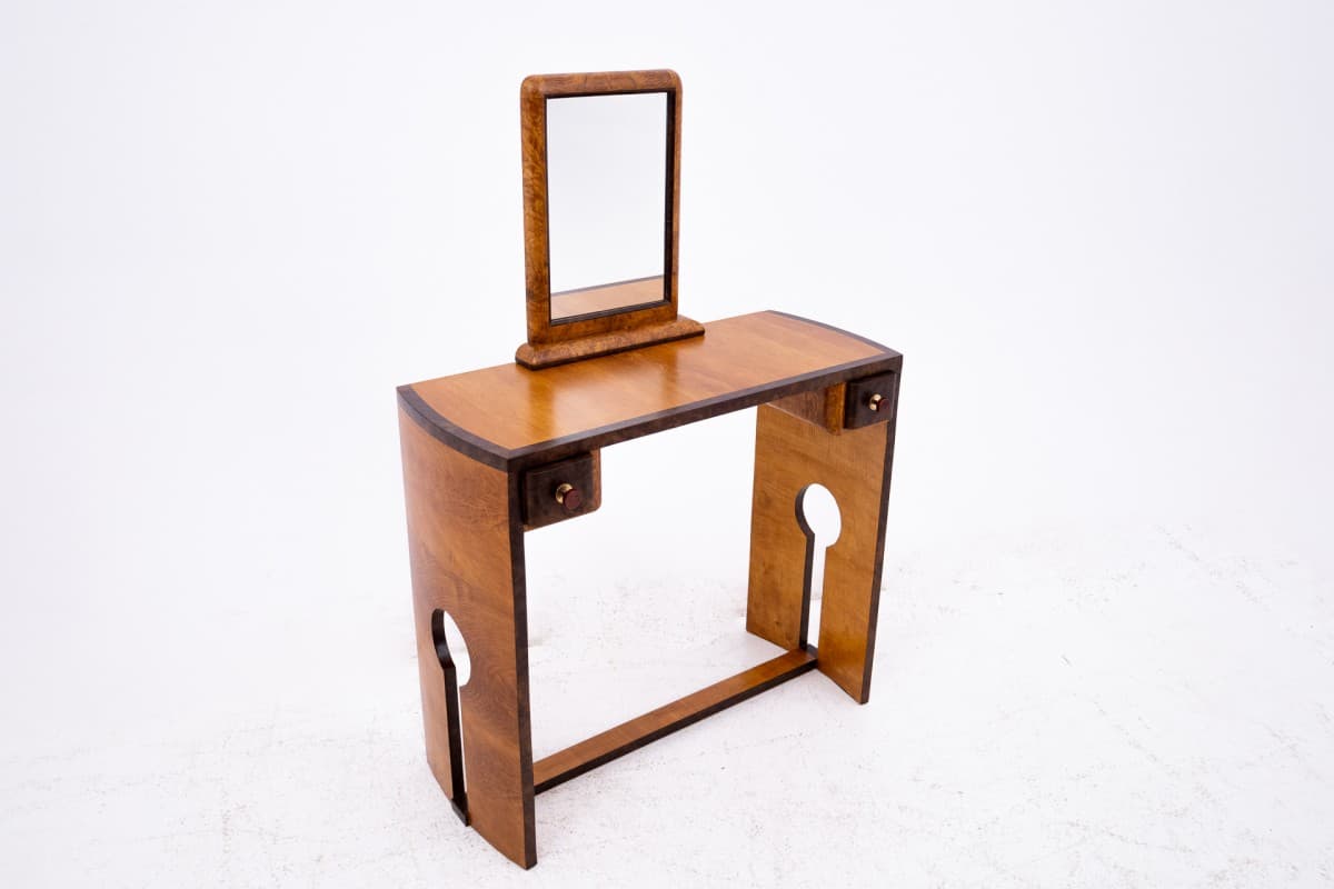 Vanity Set Art Deco, brown, walnut, Poland, 1940s - 77972