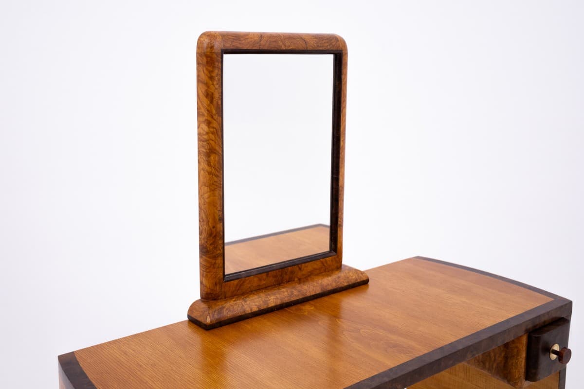 Vanity Set Art Deco, brown, walnut, Poland, 1940s - 77974