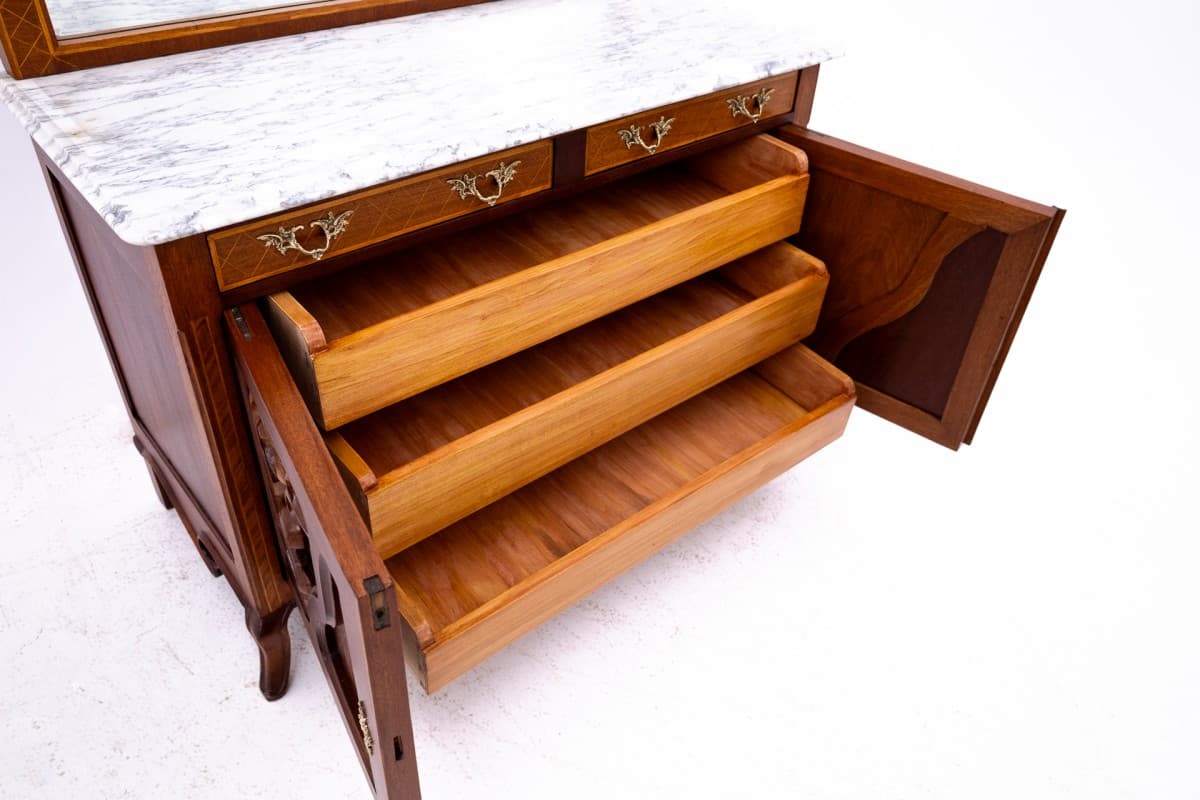 Toaletka secesyjna, orzech, marmur biały, Francja, początek XX wieku - 77942