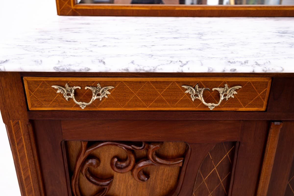 Toaletka secesyjna, orzech, marmur biały, Francja, początek XX wieku - 77947