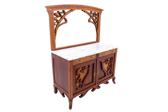 Toaletka secesyjna, orzech, marmur biały, Francja, początek XX wieku - WYMIARY