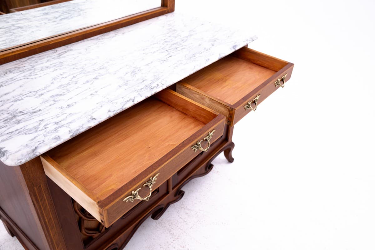 Toaletka secesyjna, orzech, marmur biały, Francja, początek XX wieku - 77941