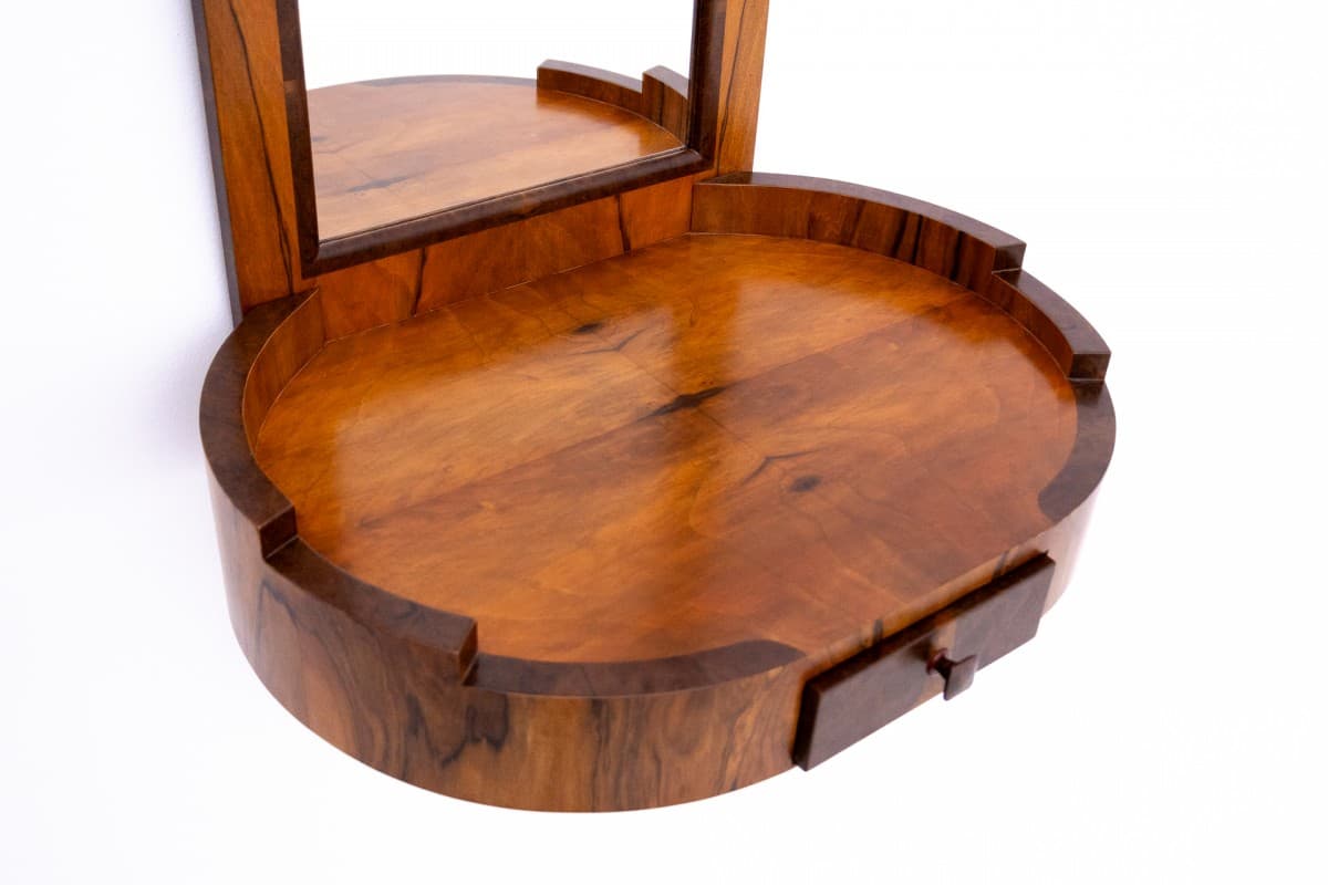 Toaletka z krzesłem, Art Deco, orzech brązowy, Polska, lata 50. - 77928