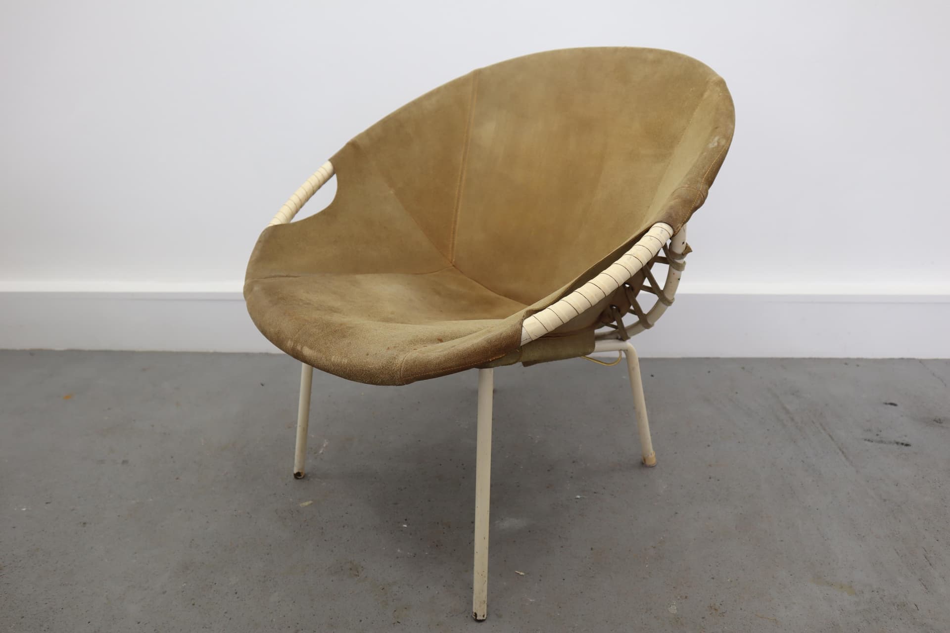 Armchair, olive suede, beige metal, Germany, 1960s. - 39712