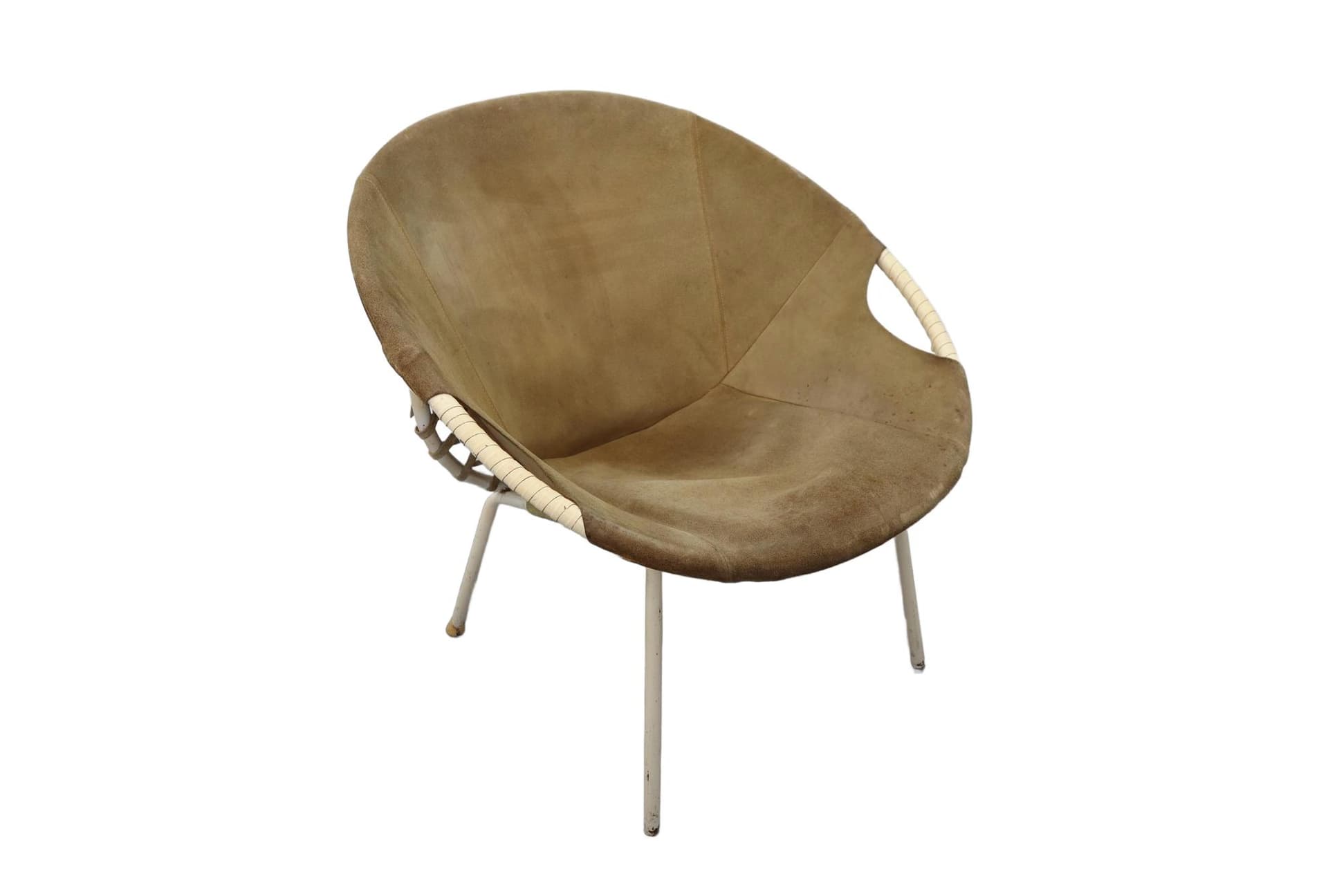 Armchair, olive suede, beige metal, Germany, 1960s.