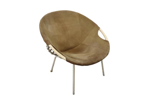Armchair, olive suede, beige metal, Germany, 1960s. - DIMENSION