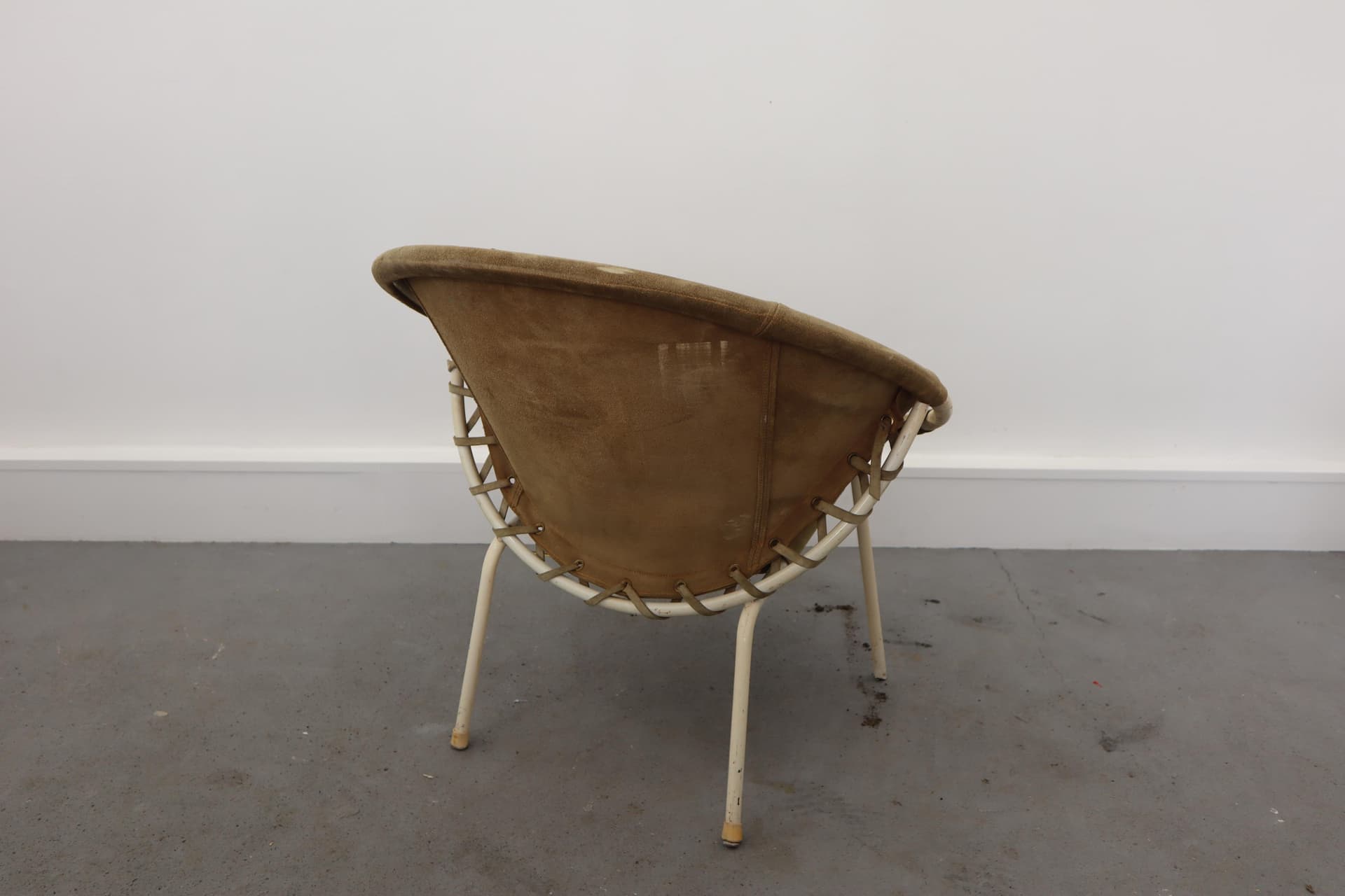 Armchair, olive suede, beige metal, Germany, 1960s. - 39708