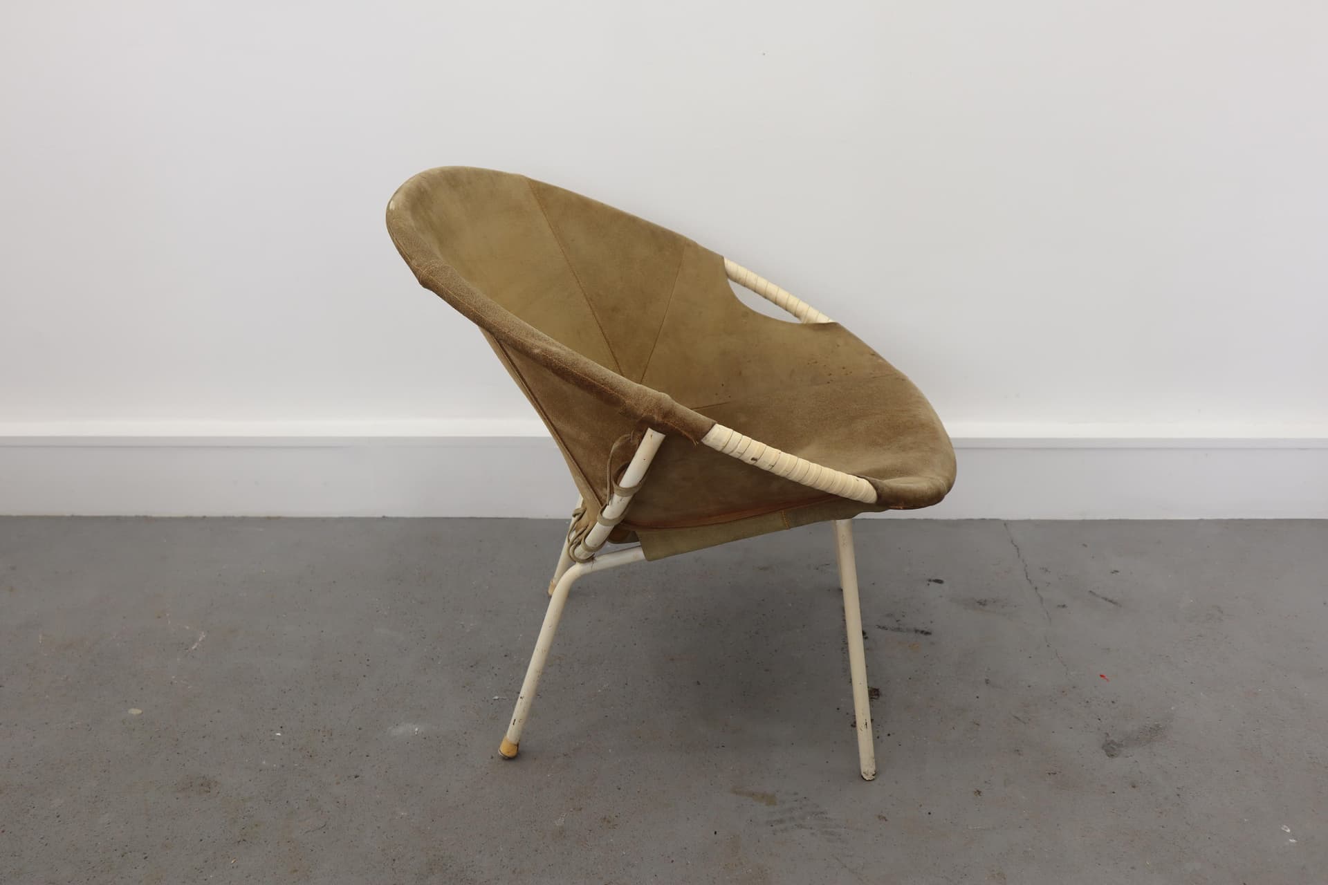 Armchair, olive suede, beige metal, Germany, 1960s. - 39715