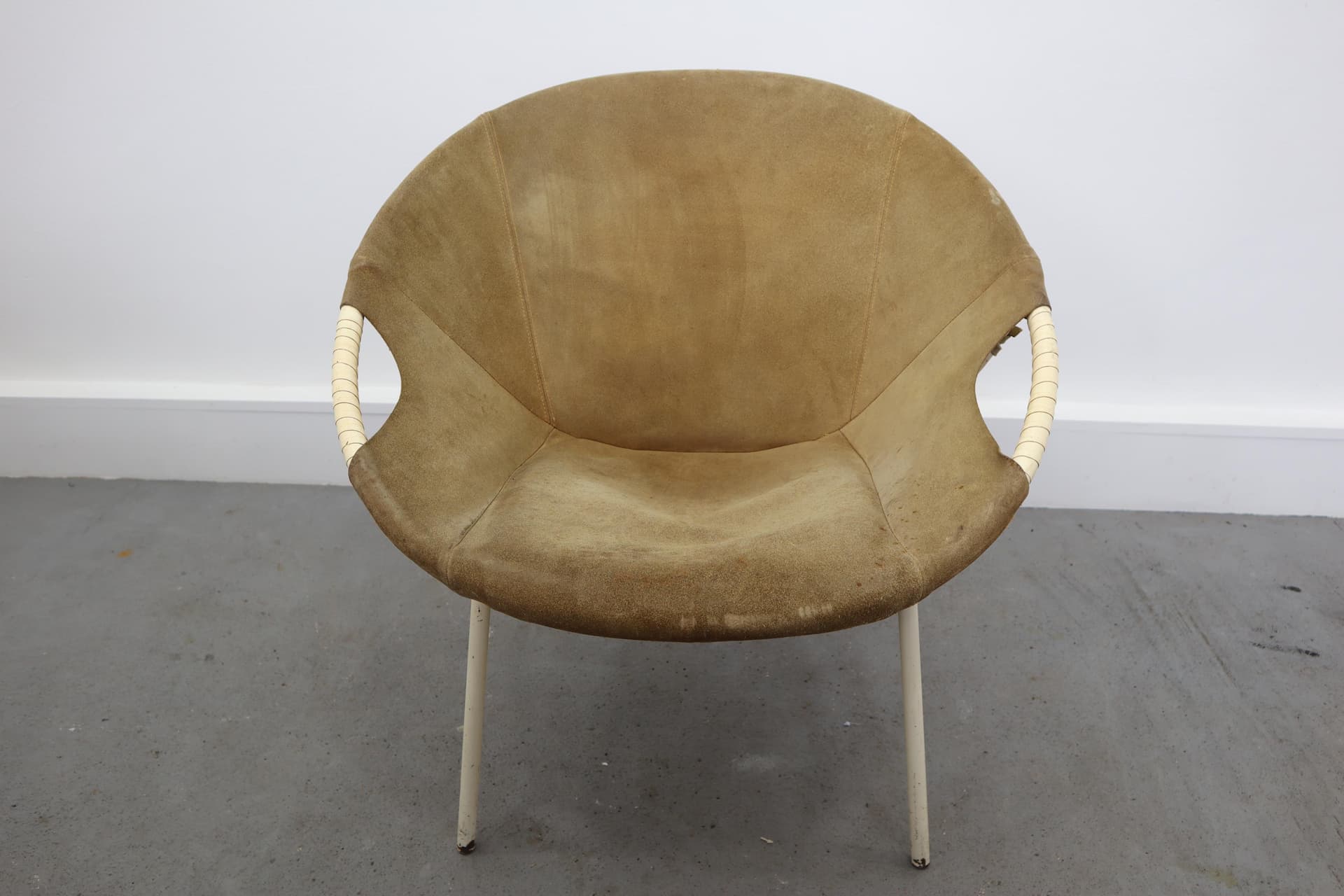 Armchair, olive suede, beige metal, Germany, 1960s. - 39713