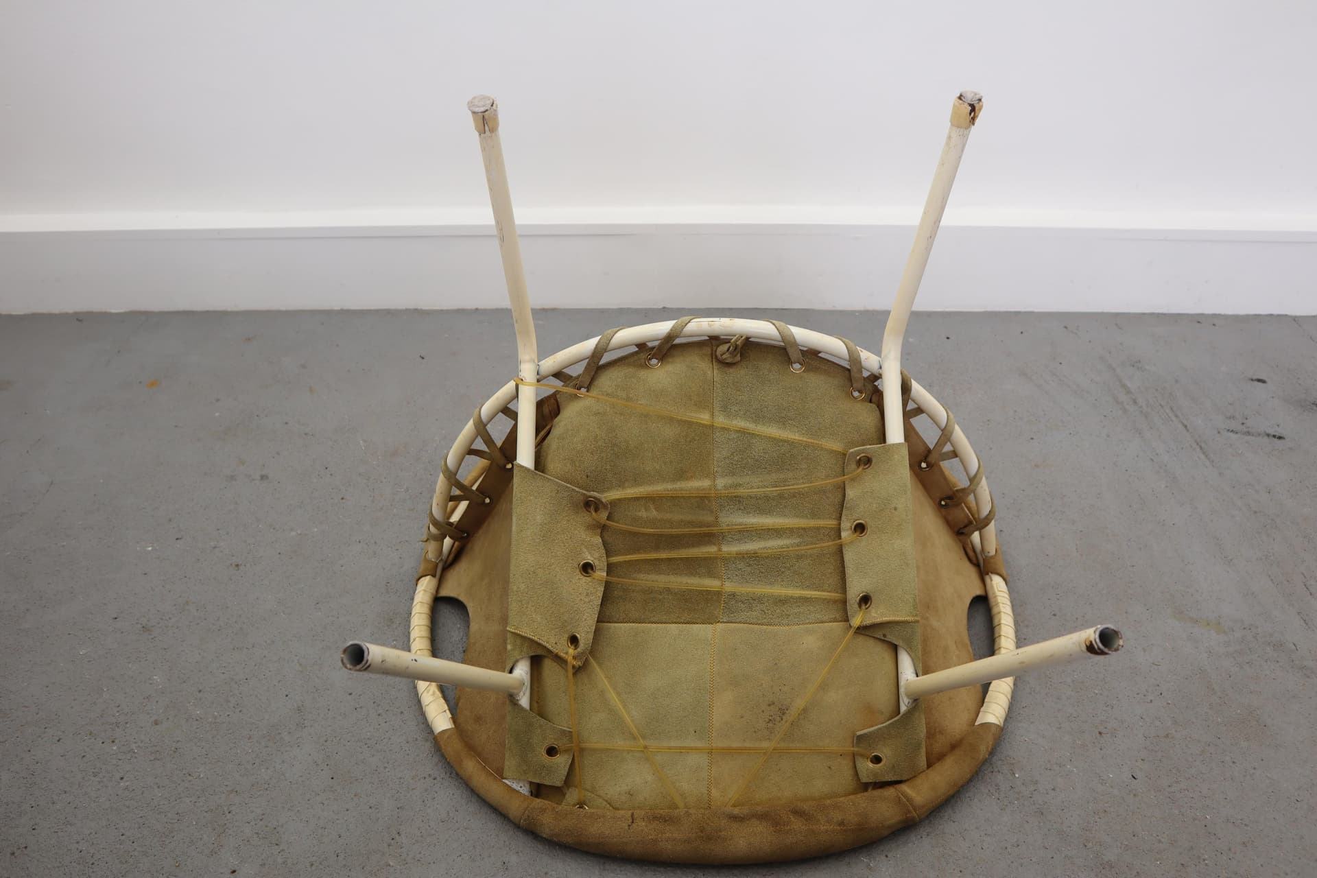 Armchair, olive suede, beige metal, Germany, 1960s. - 39714