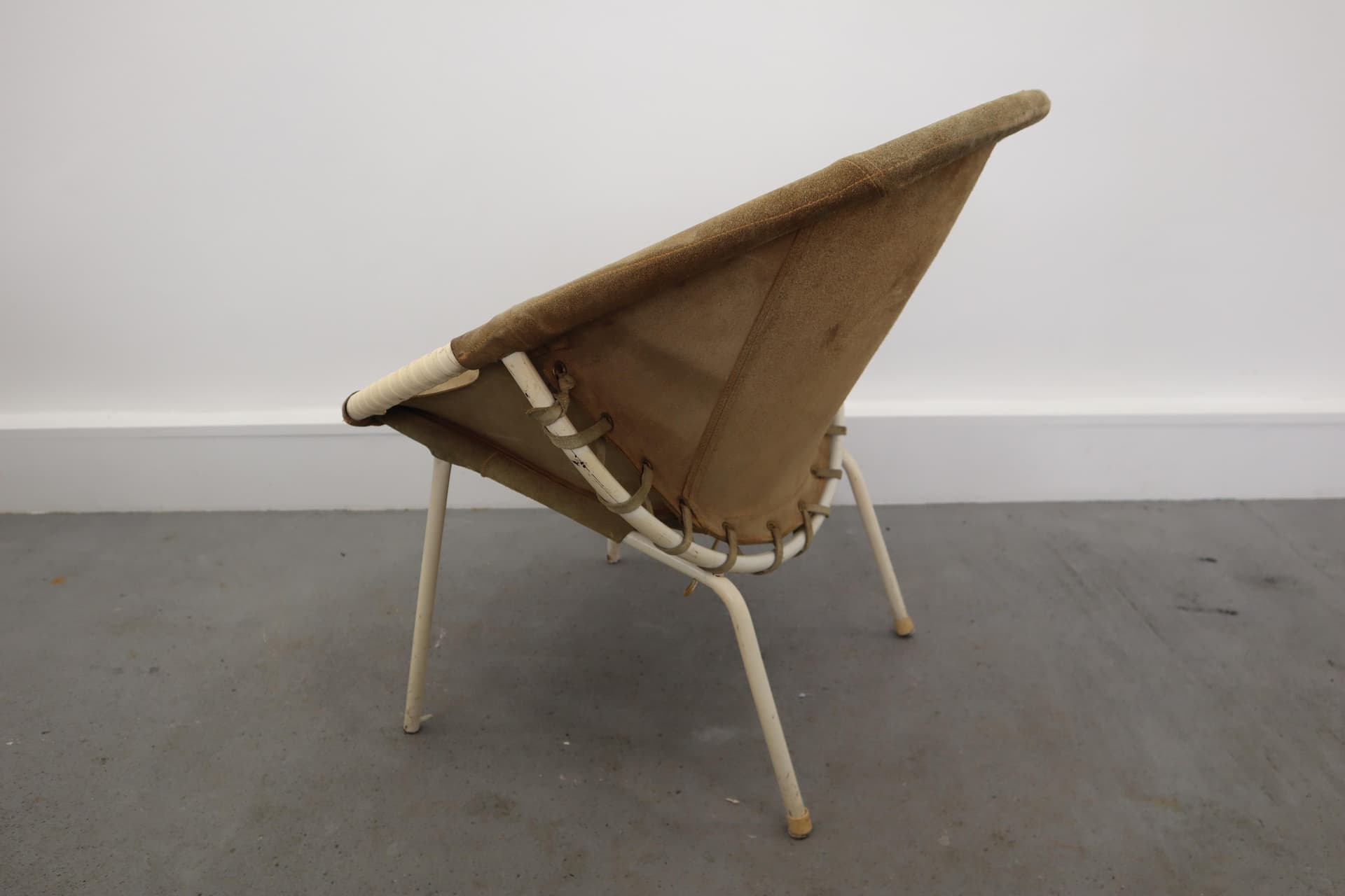 Armchair, olive suede, beige metal, Germany, 1960s. - 39709