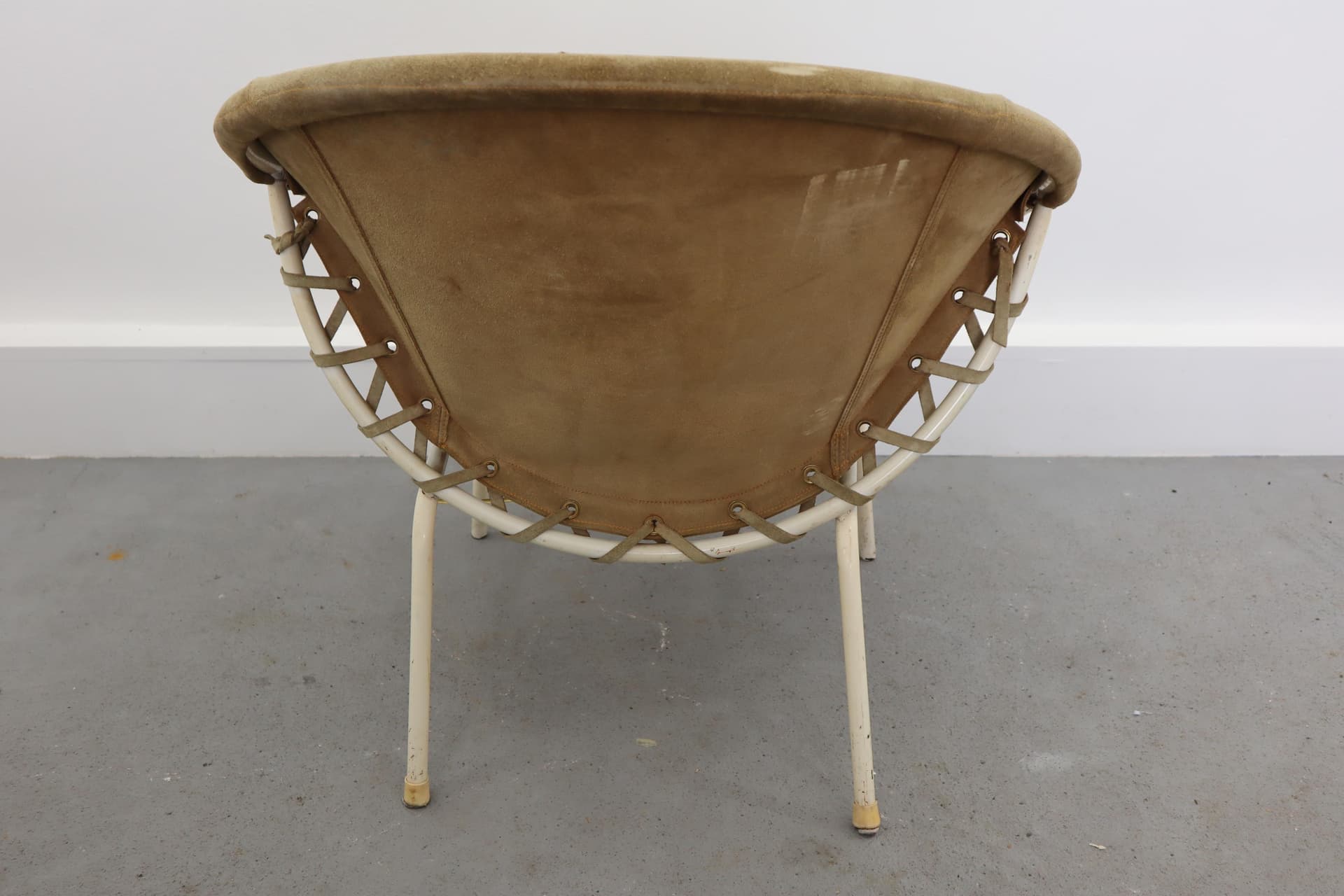 Armchair, olive suede, beige metal, Germany, 1960s. - 39711