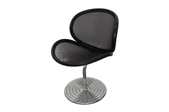 Fotel obrotowy, czarny plastik, skóra, chrom, proj. H. Ohl, Niemcy, lata 80. - WYMIARY