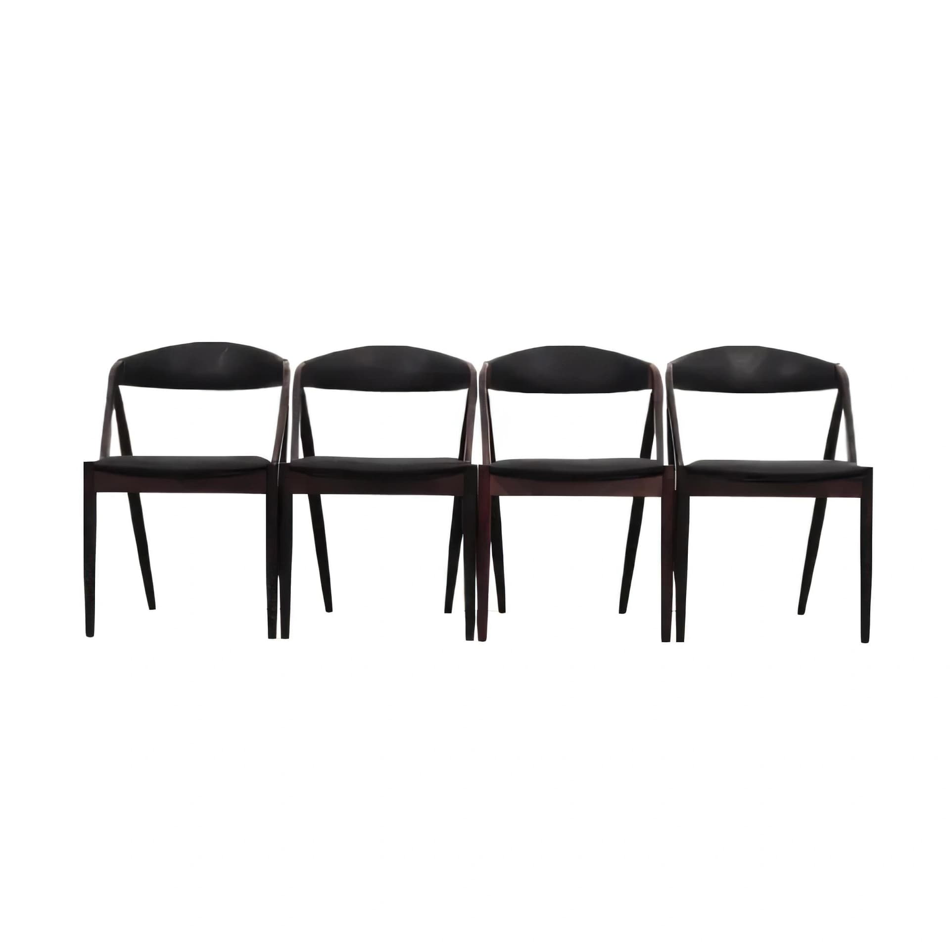 Komplet czterech krzeseł, palisander brązowy, skóra naturalna czarna, proj. K. Kristiansen, Dania, lata 70. - 40130