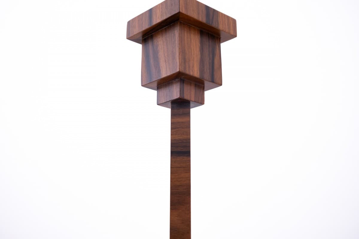 Żyrandol Art Deco, orzech brązowy, szkło białe, Polska, lata 40. - 77833