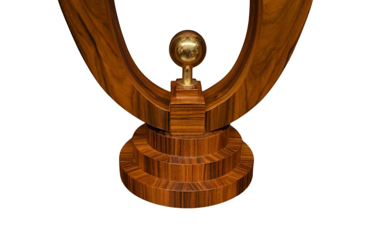 Pair of Art Deco Table Lamps, light brown walnut, cream glass, 1960s. - 77827