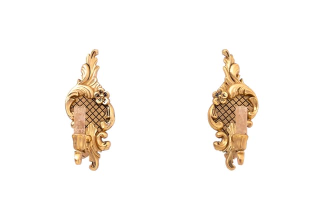 Pair of wall sconces, Rococo Revival, golden, brass, Western Europe, early 20th c. - DIMENSION