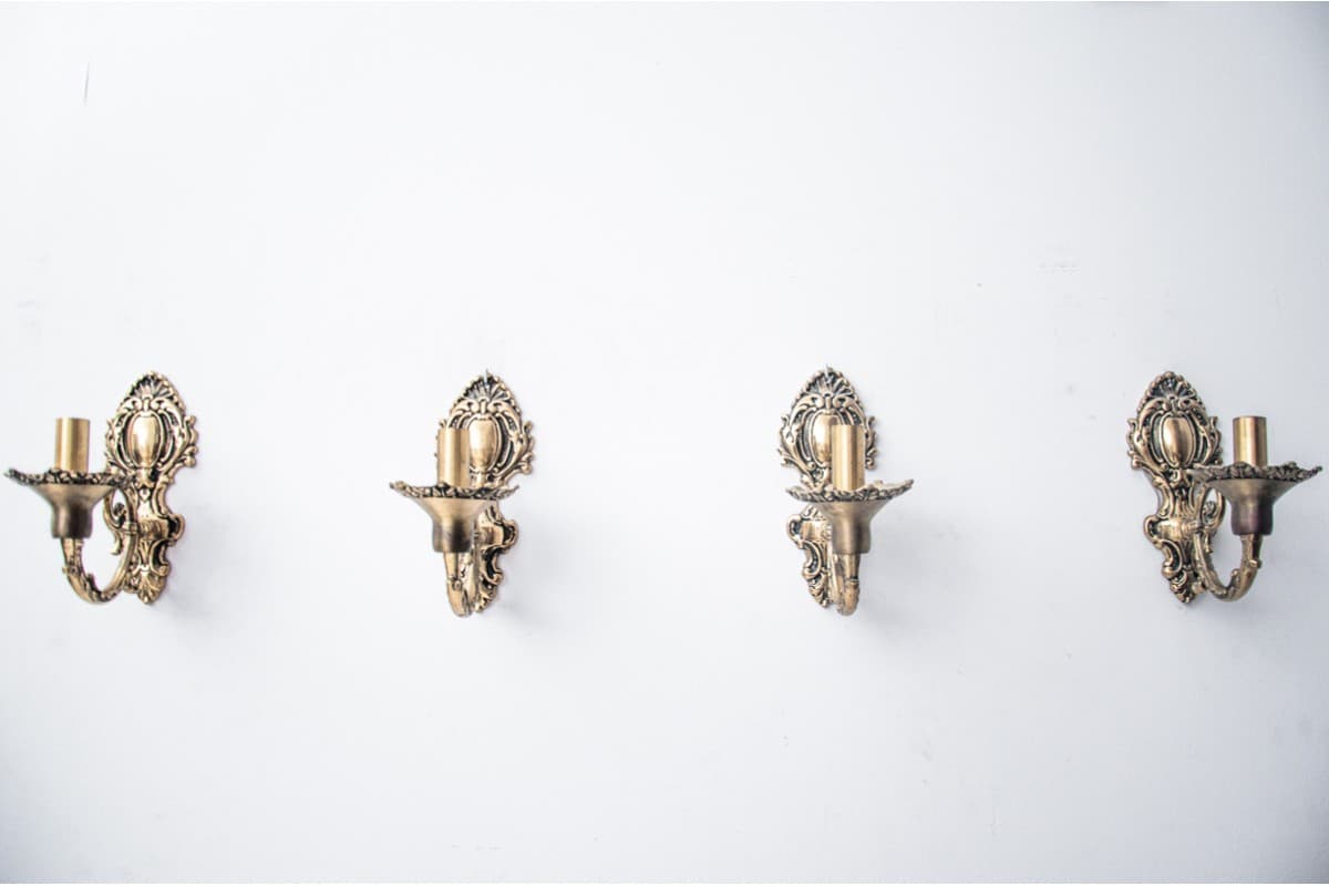 Set of 4 wall sconces, Neo-Baroque, copper brass, Northern Europe, 1930s. - 61057