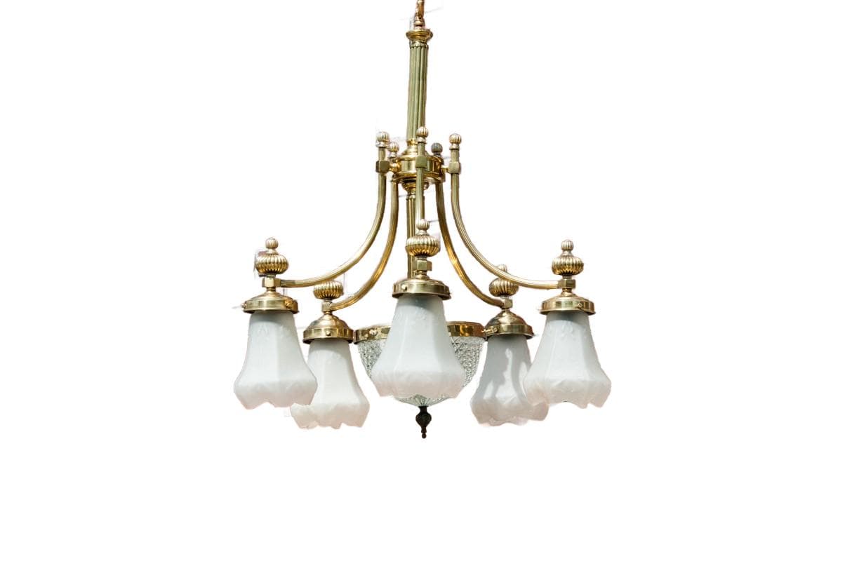 Żyrandol neobarokowy, mosiądz polerowany, Europa Zachodnia, lata 50.