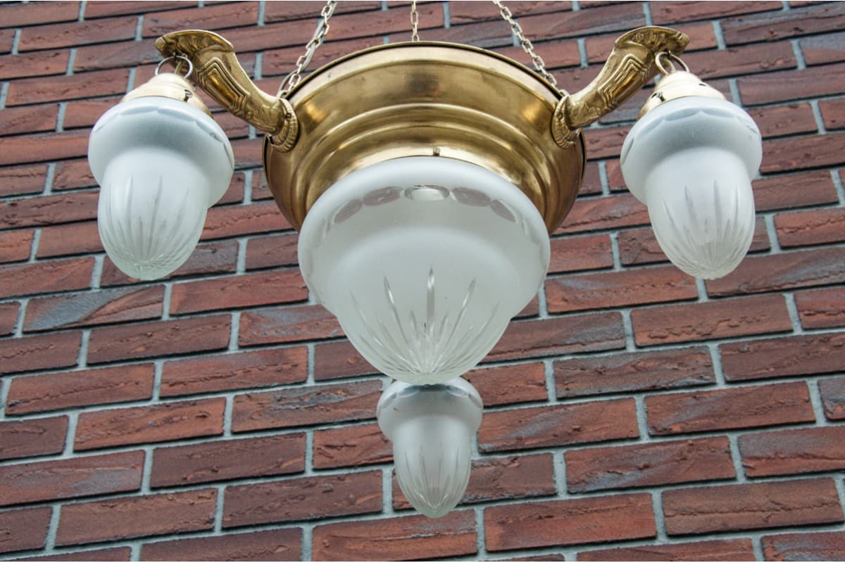 Żyrandol, art déco, mosiądz złoty, Europa Zachodnia, lata 50. - 61049