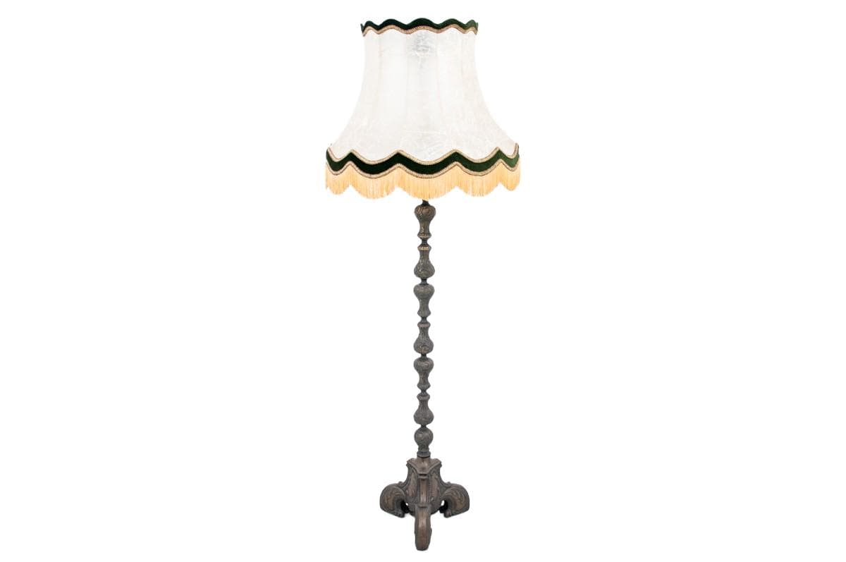 Floor lamp, Art Deco, ivory white, wood, Western Europe, 1950s.