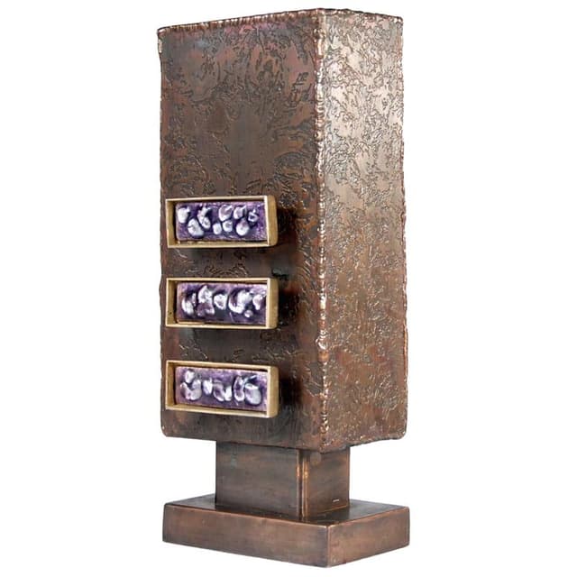 Brutalist vase, dark brown copper, 1960s. - DIMENSION