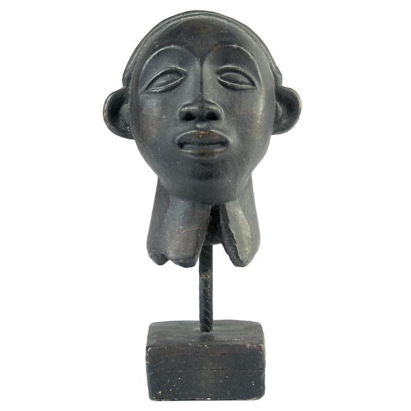 Rzeźba głowy afrykańskiej, czarna, gips patynowany, lata 60.