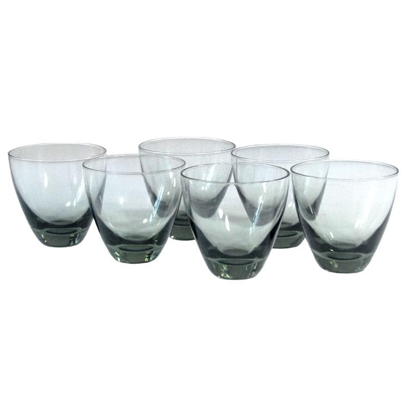 Set of cocktail glasses, grey glass, by P. Lütken, Holmegaard, Denmark, 1960s.
