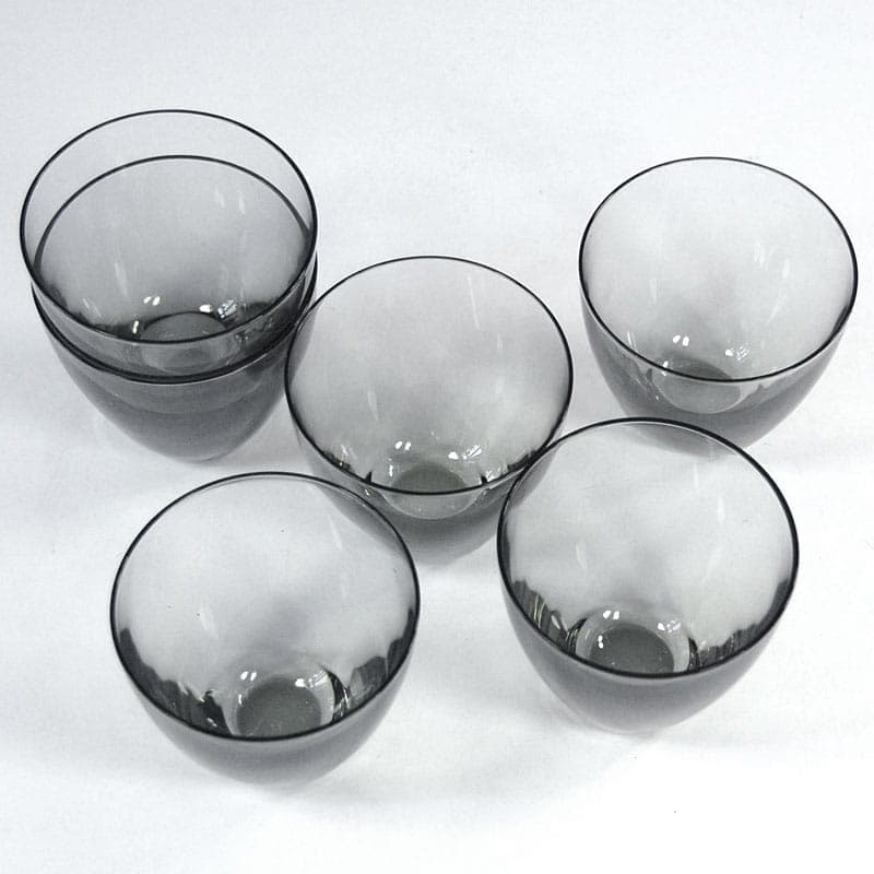 Set of cocktail glasses, grey glass, by P. Lütken, Holmegaard, Denmark, 1960s. - 39930