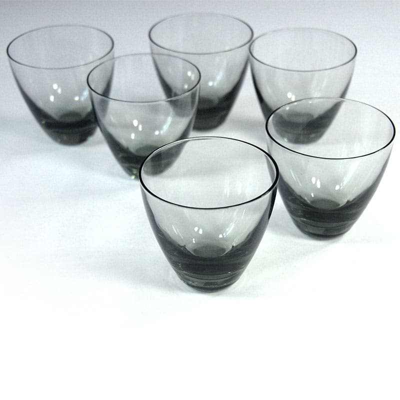 Set of cocktail glasses, grey glass, by P. Lütken, Holmegaard, Denmark, 1960s. - 39927