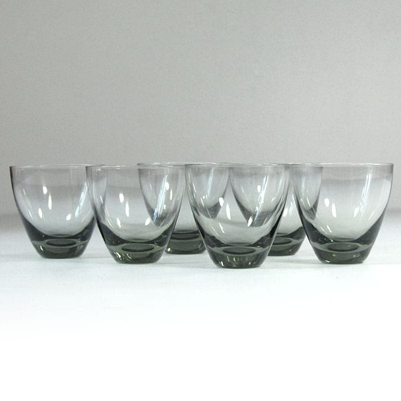 Set of cocktail glasses, grey glass, by P. Lütken, Holmegaard, Denmark, 1960s. - 39926