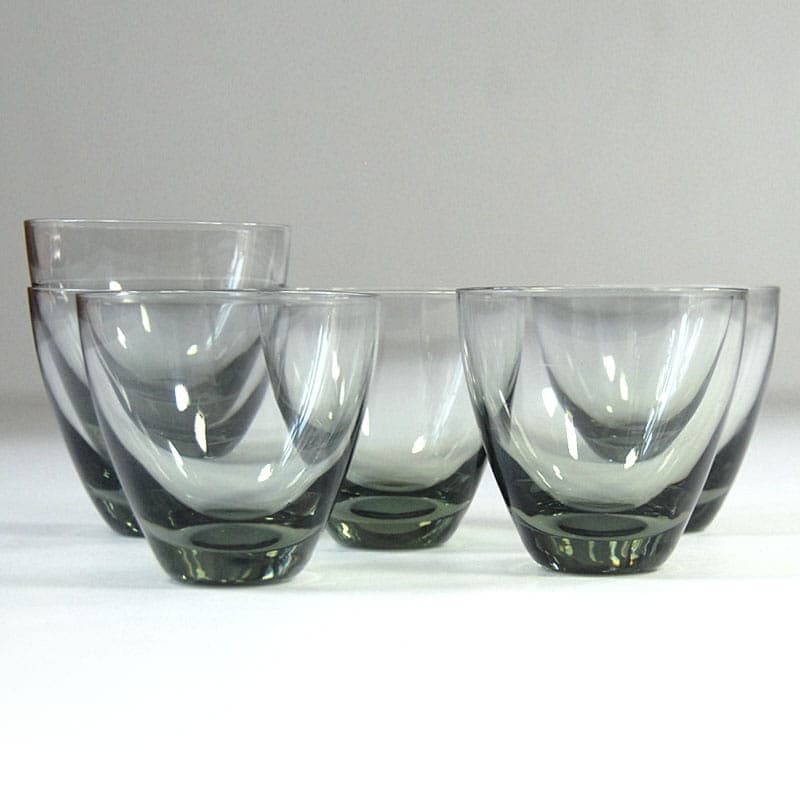 Set of cocktail glasses, grey glass, by P. Lütken, Holmegaard, Denmark, 1960s. - 39925