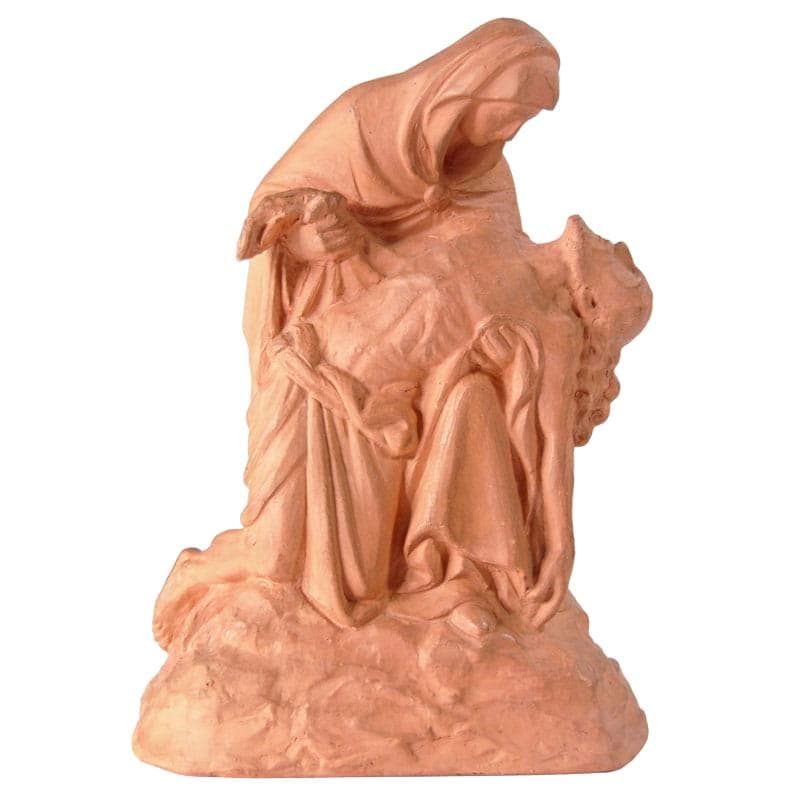 Rzeźba Pieta, terakota pomarańcz, Francja, początek XX wieku