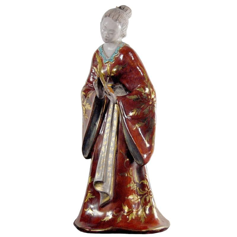 Burgundowa, art déco rzeźba ceramiczna orientalnej kobiety, proj. E. Pattarino dla Capodimonte, Włochy, lata 20.