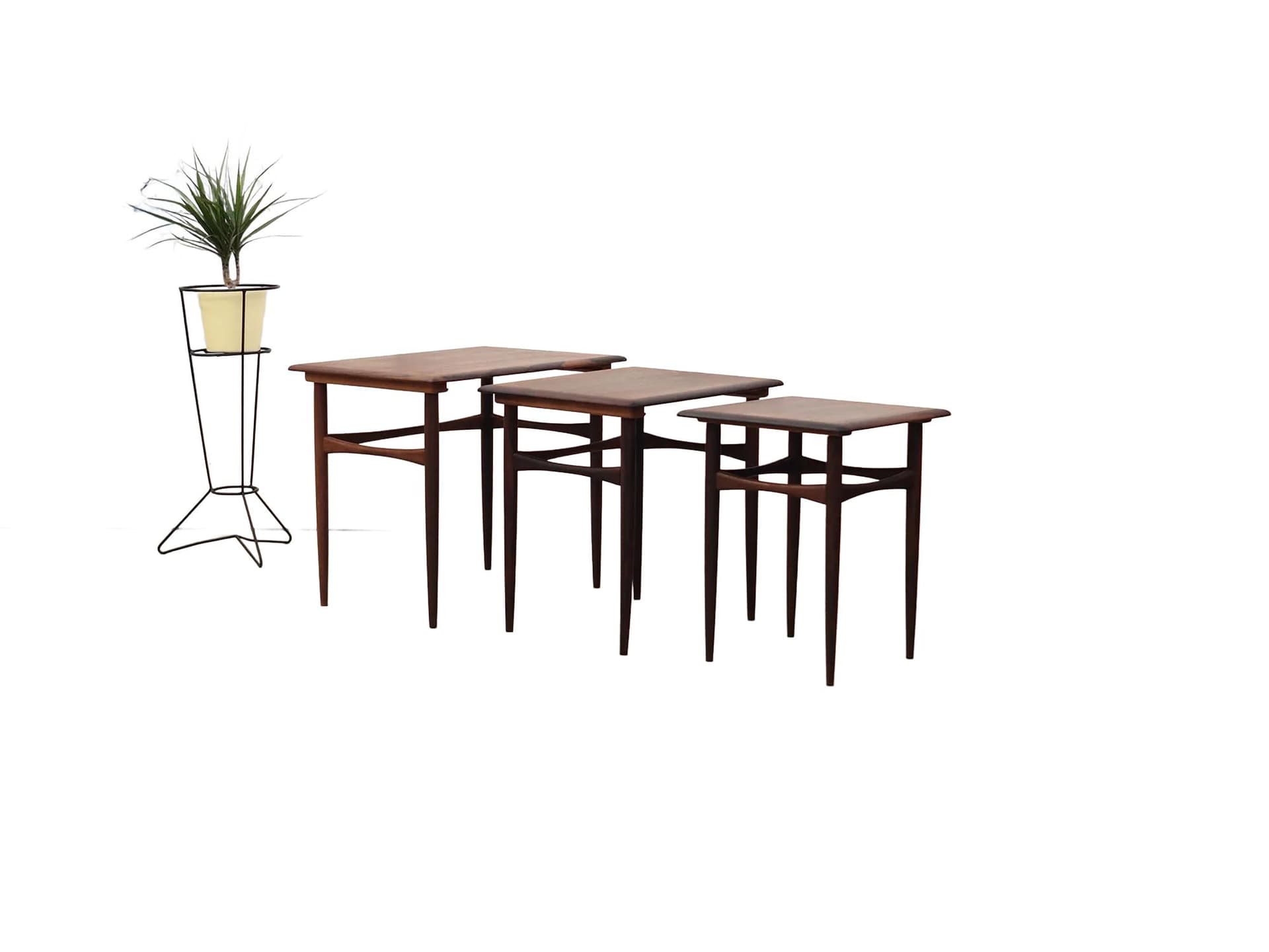 Set of Three Side Tables, brown rosewood, Denmark, 1960s