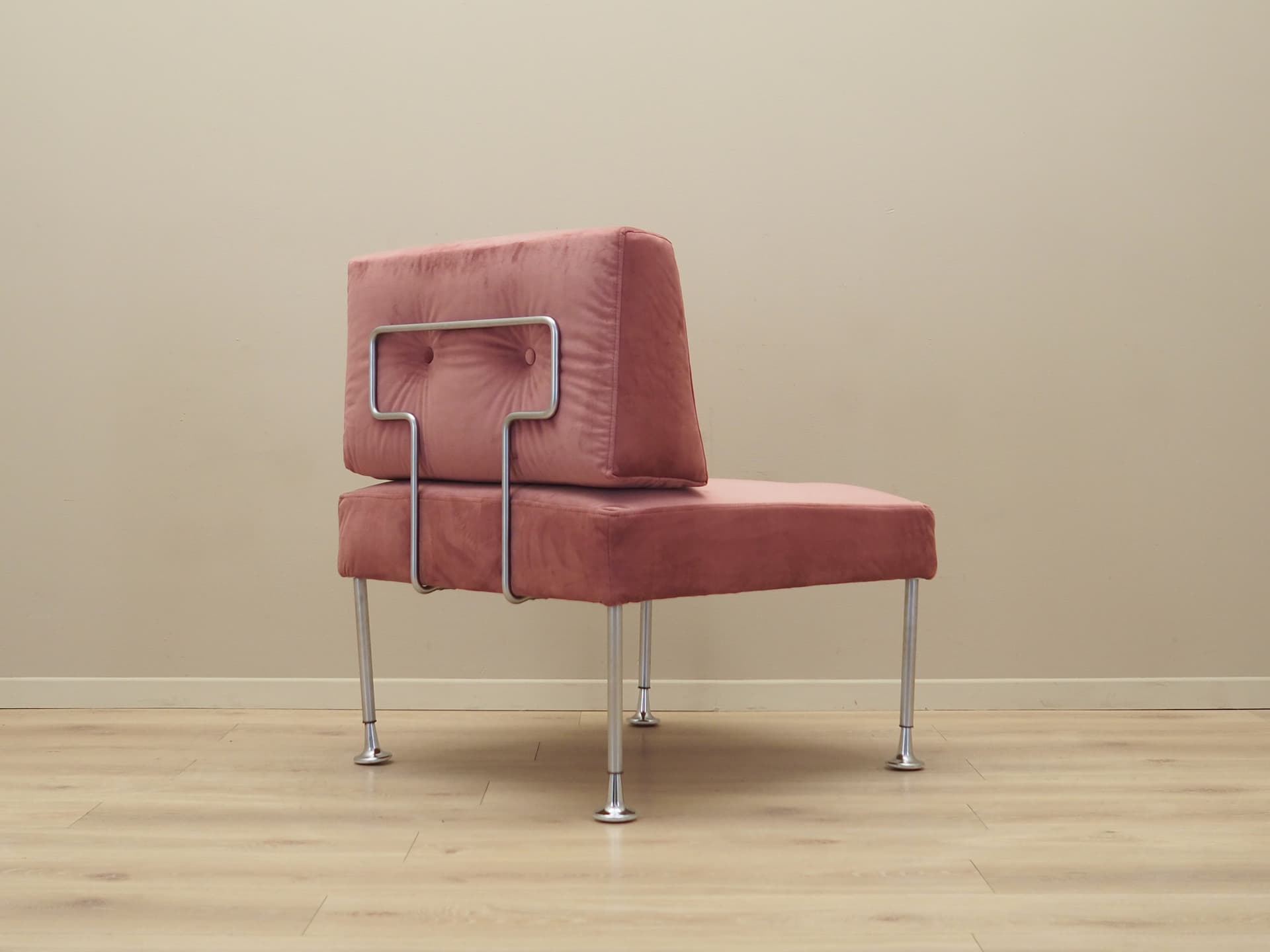 Armchair, pink velvet, chrome steel, by P. Cadovius, France & Søn, Denmark, 1960s. - 40502