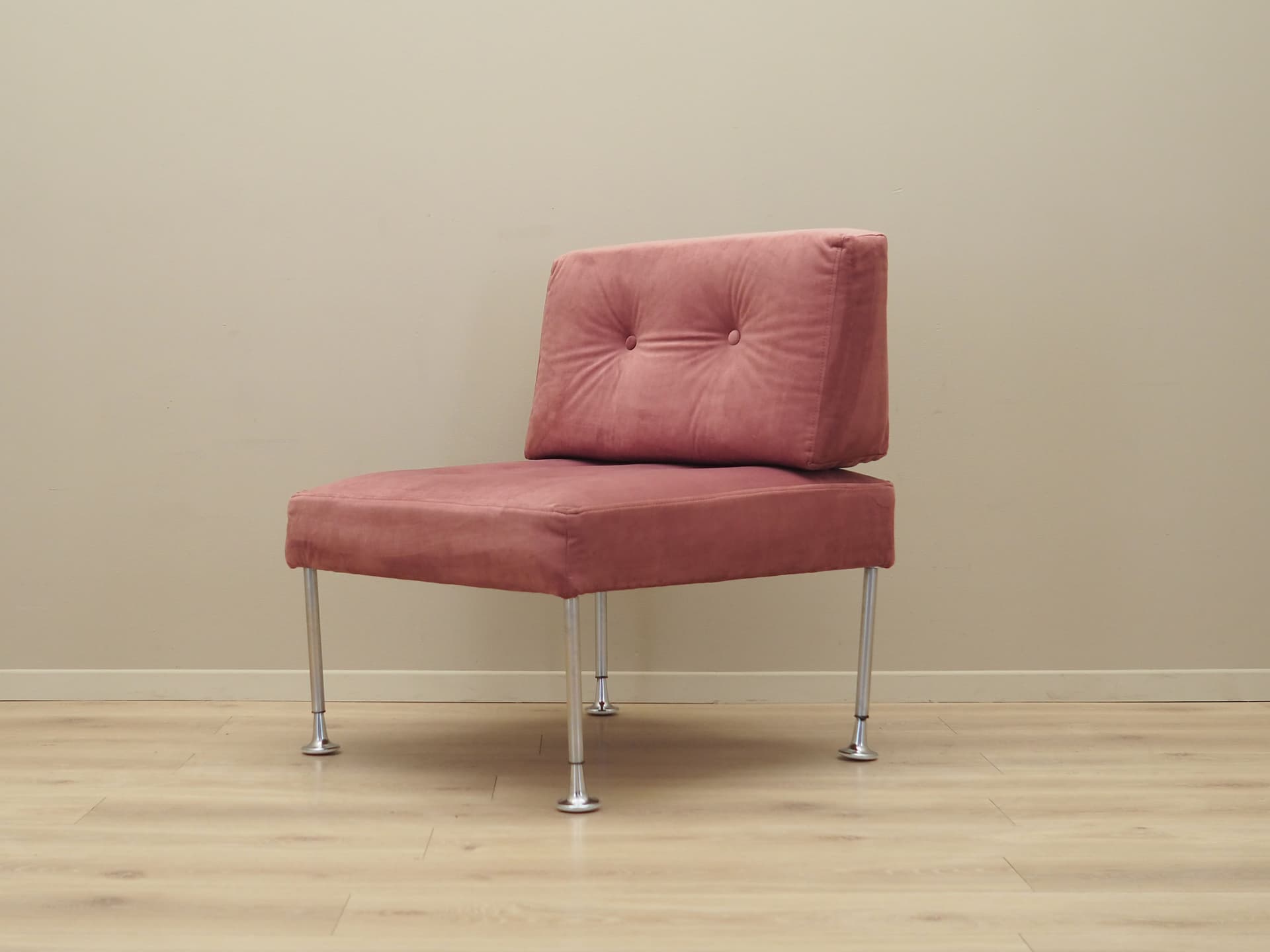Armchair, pink velvet, chrome steel, by P. Cadovius, France & Søn, Denmark, 1960s. - 40501