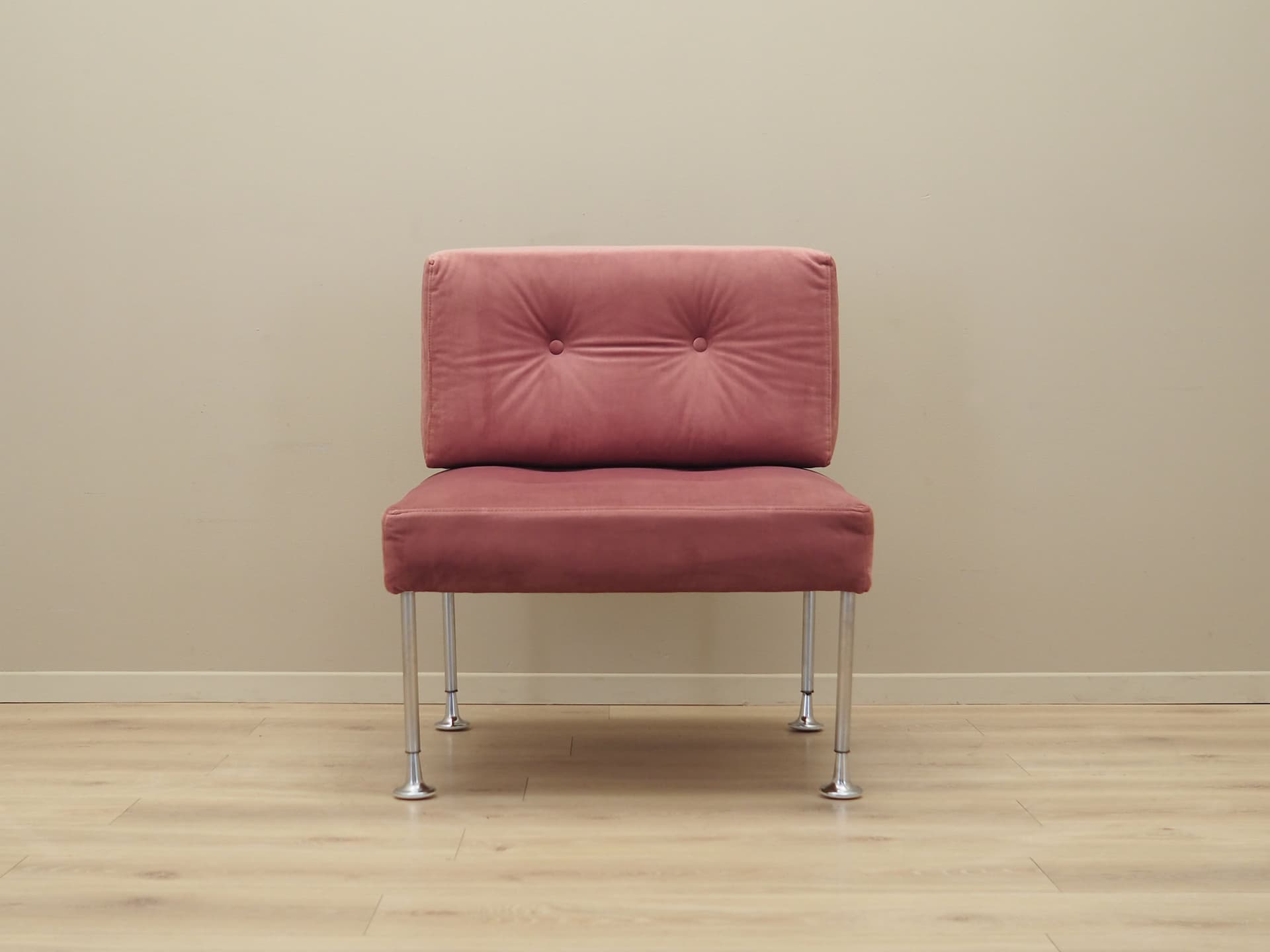 Armchair, pink velvet, chrome steel, by P. Cadovius, France & Søn, Denmark, 1960s. - 40499