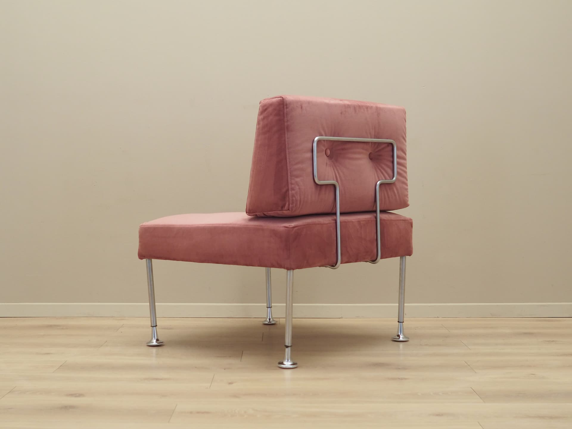Armchair, pink velvet, chrome steel, by P. Cadovius, France & Søn, Denmark, 1960s. - 40503