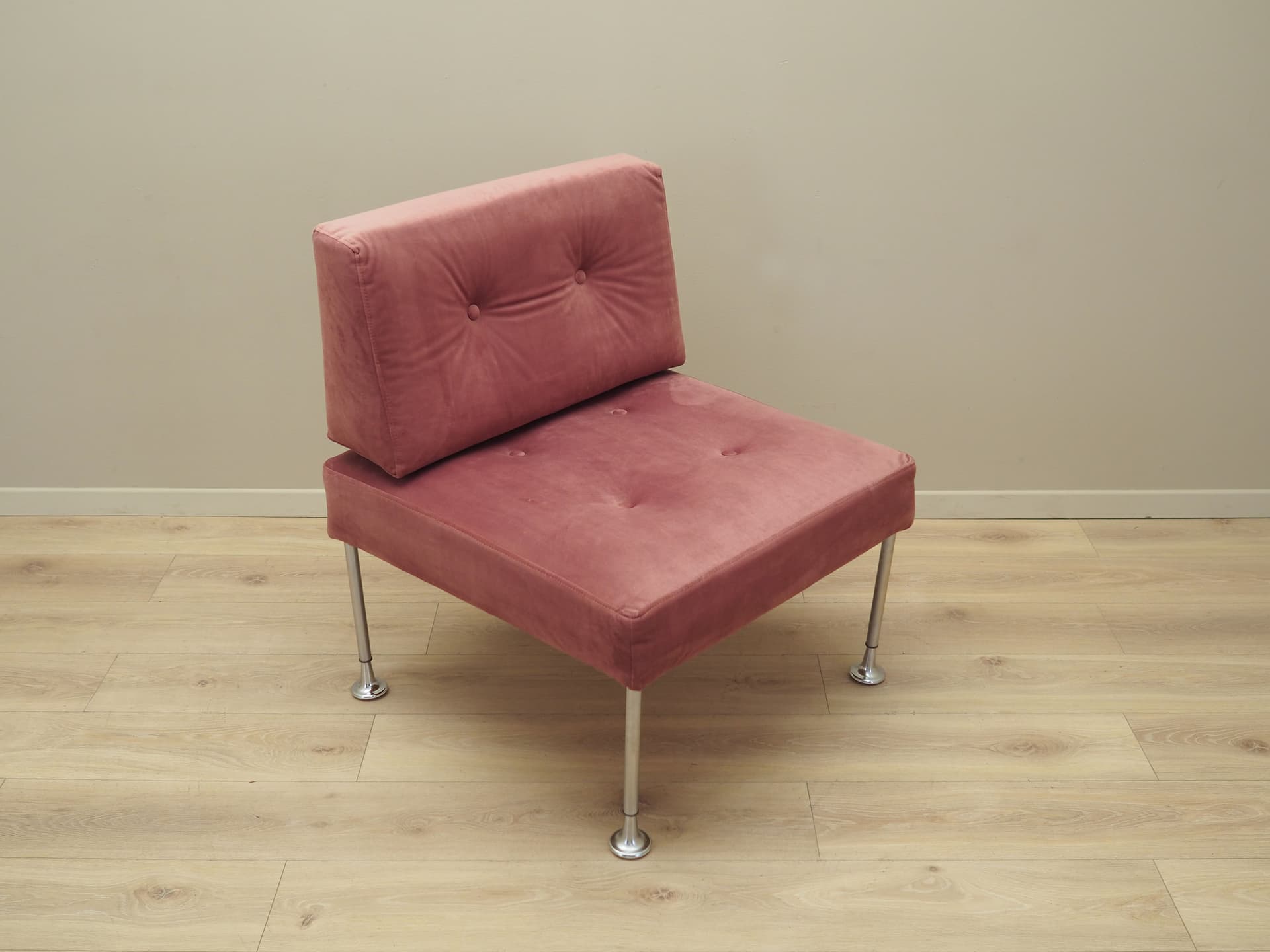 Armchair, pink velvet, chrome steel, by P. Cadovius, France & Søn, Denmark, 1960s. - 40507