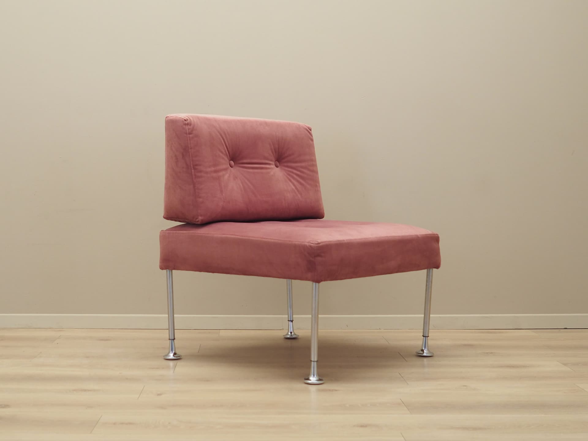 Armchair, pink velvet, chrome steel, by P. Cadovius, France & Søn, Denmark, 1960s. - 40505