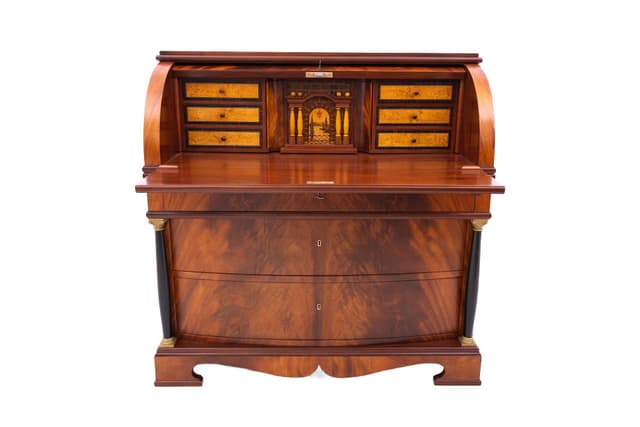 Mahoniowy sekretarzyk z intarsją, Norwegia, lata 80. XIX wieku - WYMIARY